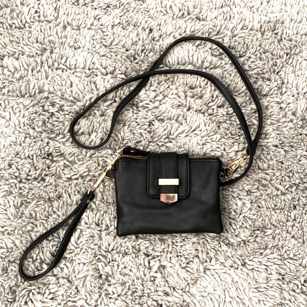 Black faux leather crossbody